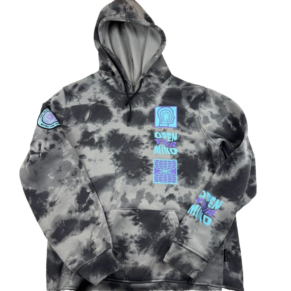 Trademark Brooklyn Hoodie Men's Large Black Gray Tie-Dye Open Your Mind Pullover